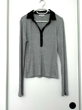 rag & bone Gray Knit Polo with Black Collar